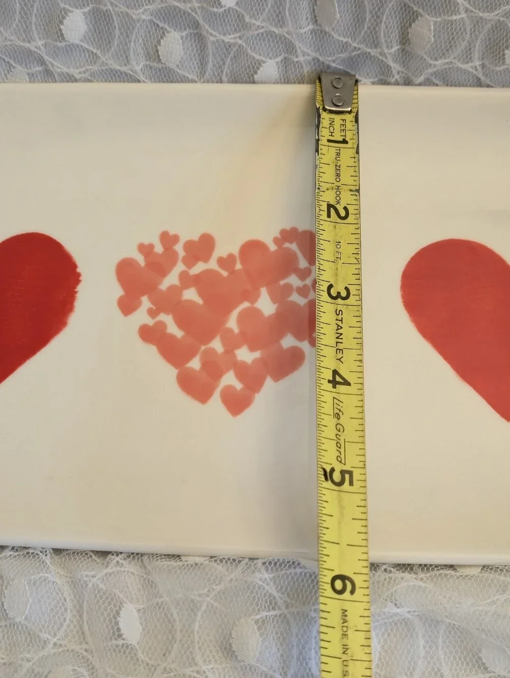 NWT AT HOME Heart Accent Ceramic Tray - White with Red / Pink Hearts